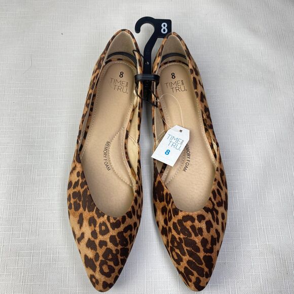 Time And Tru Women's LEOPARD PRINT Pointed Toe FLATS! Memory Foam Shoes 8 - Picture 8 of 9